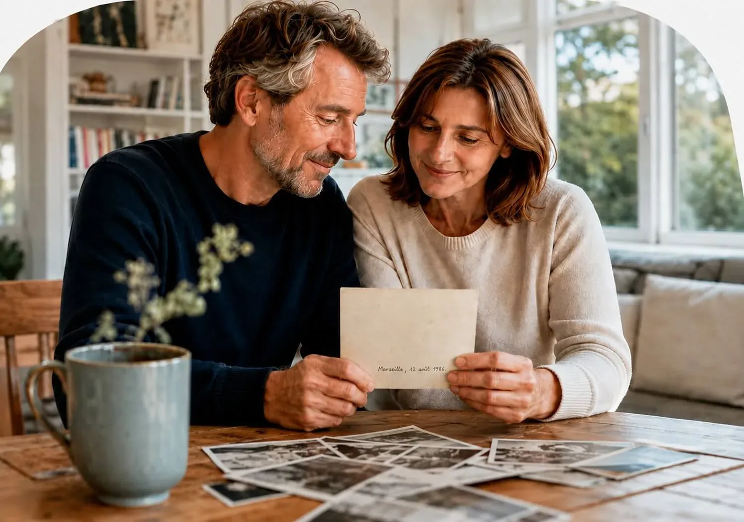 Deux cohéritiers regardant une photographie de famille